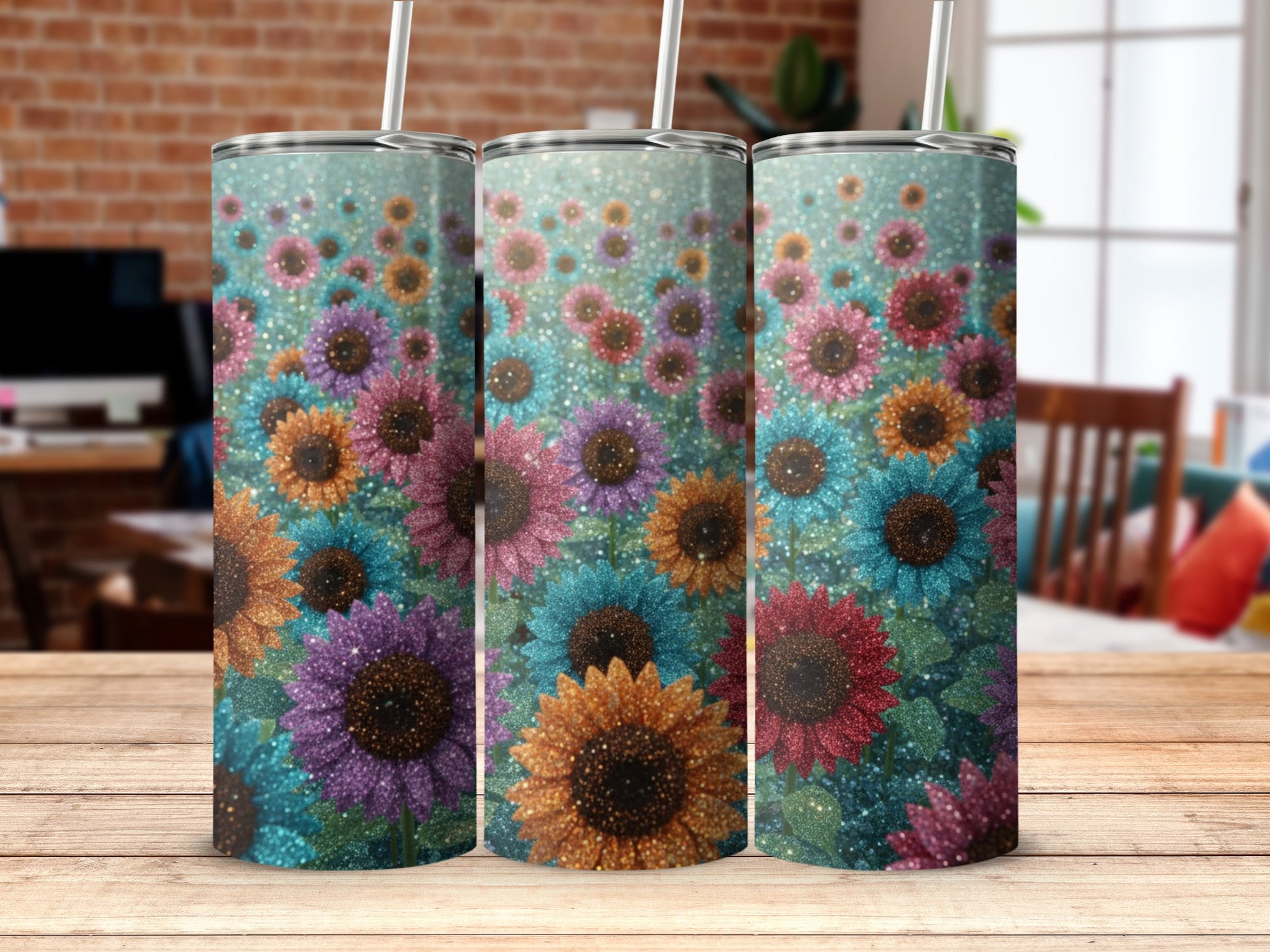 Bright Floral Tumbler with Straw Colorful Design