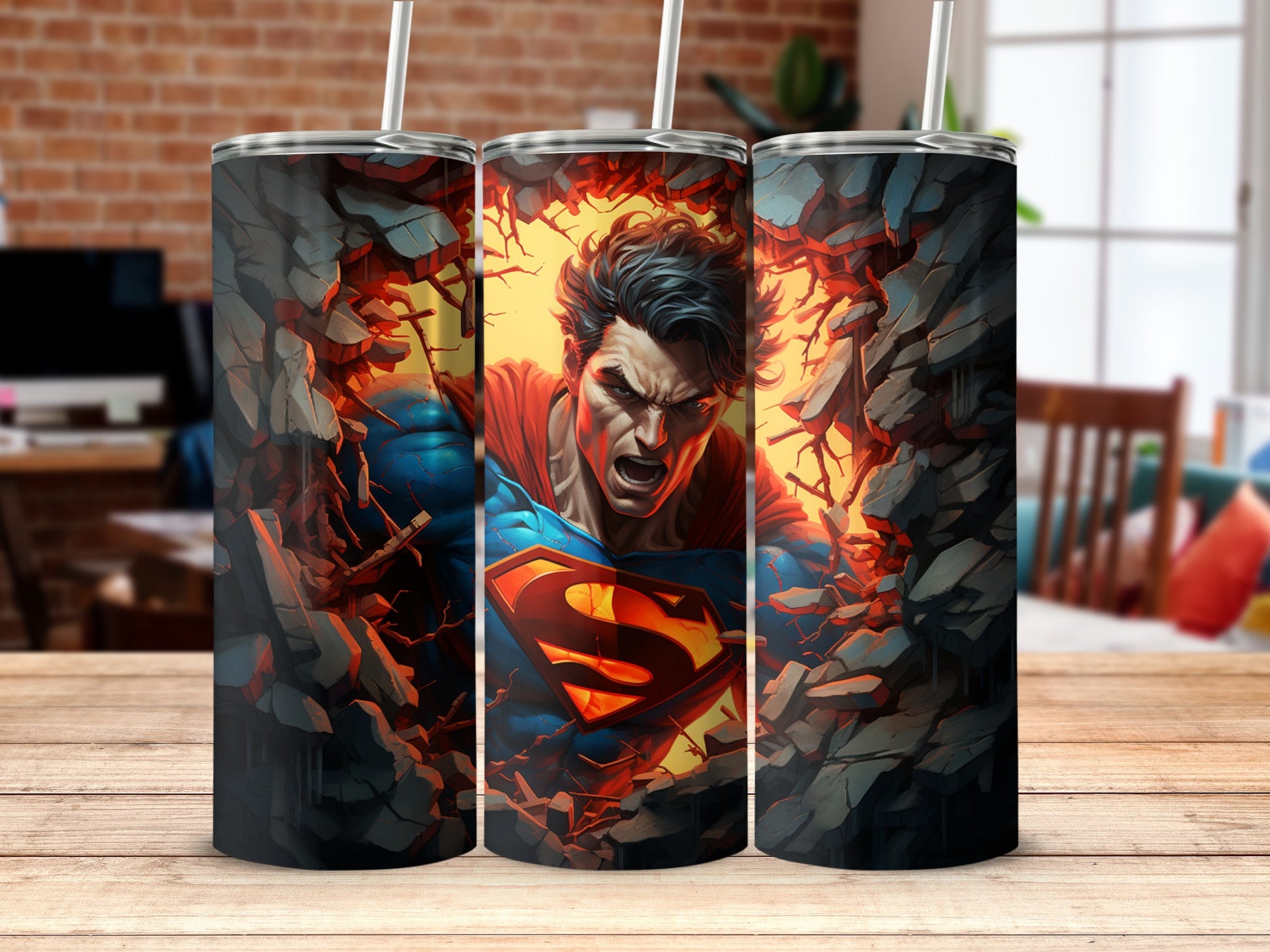 Superhero Tumbler with Intense Breaking Scene Design