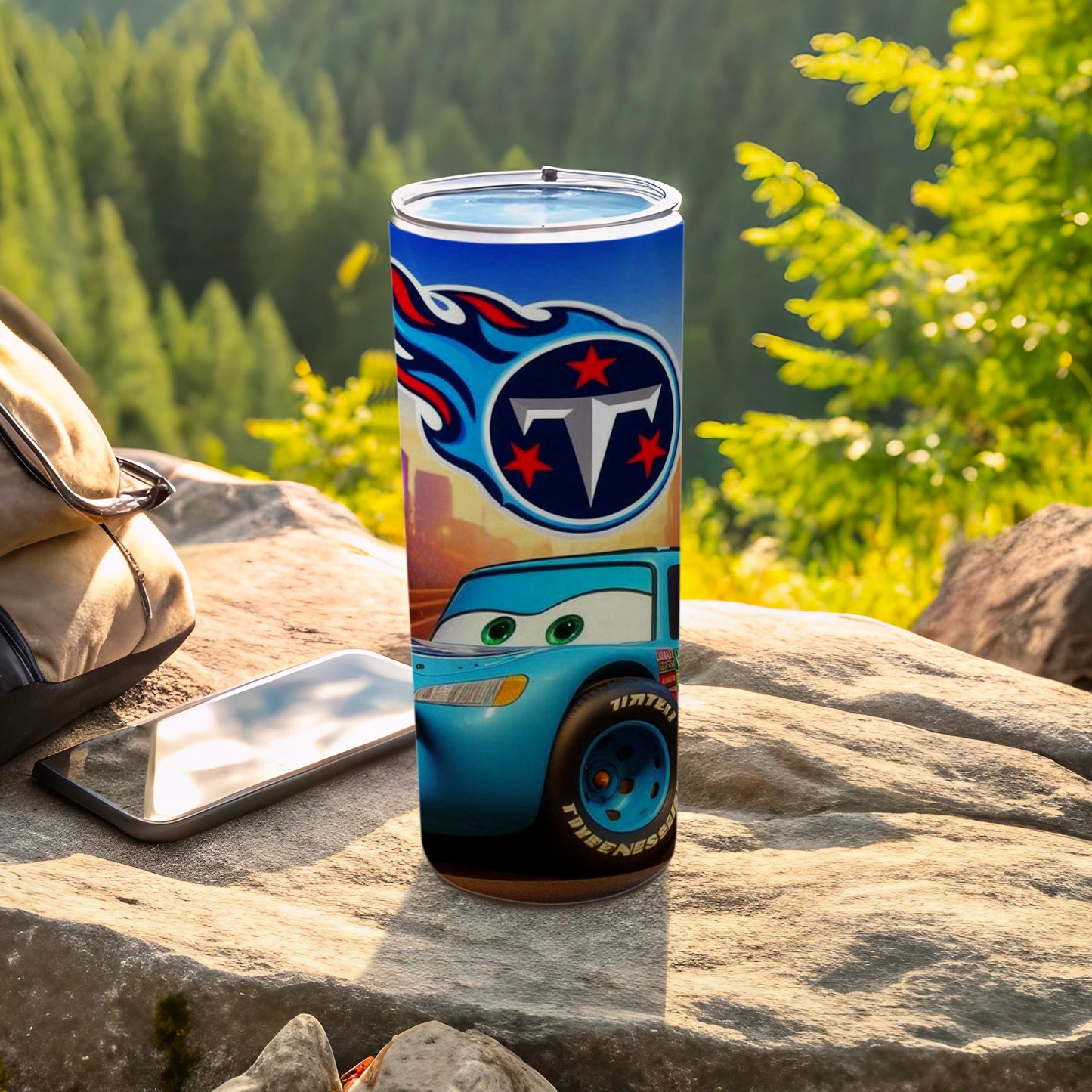 Vibrant Animated Car and Logo Insulated Tumbler Cup