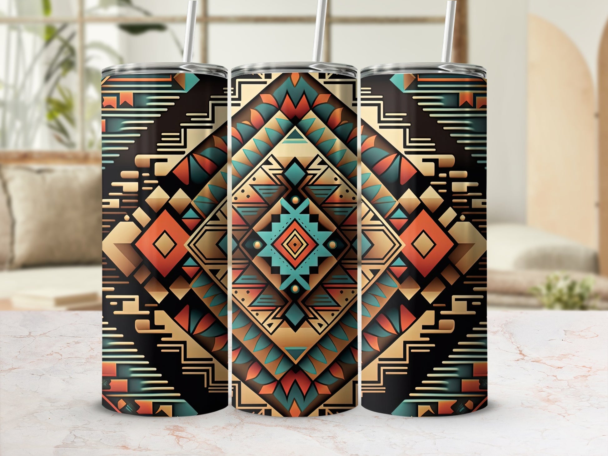 Intricate Geometric Diamond Pattern Tumbler Design