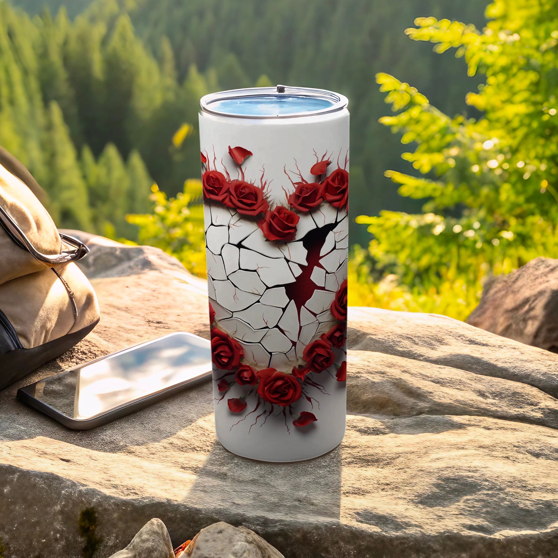 Cracked Heart with Roses Travel Tumbler