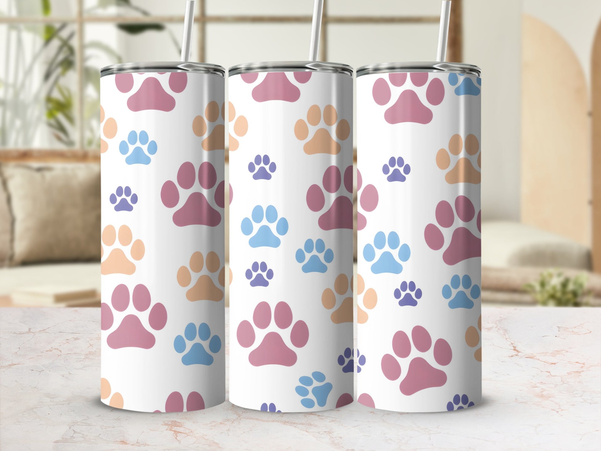 Colorful Paw Print Pattern Stainless Steel Tumbler