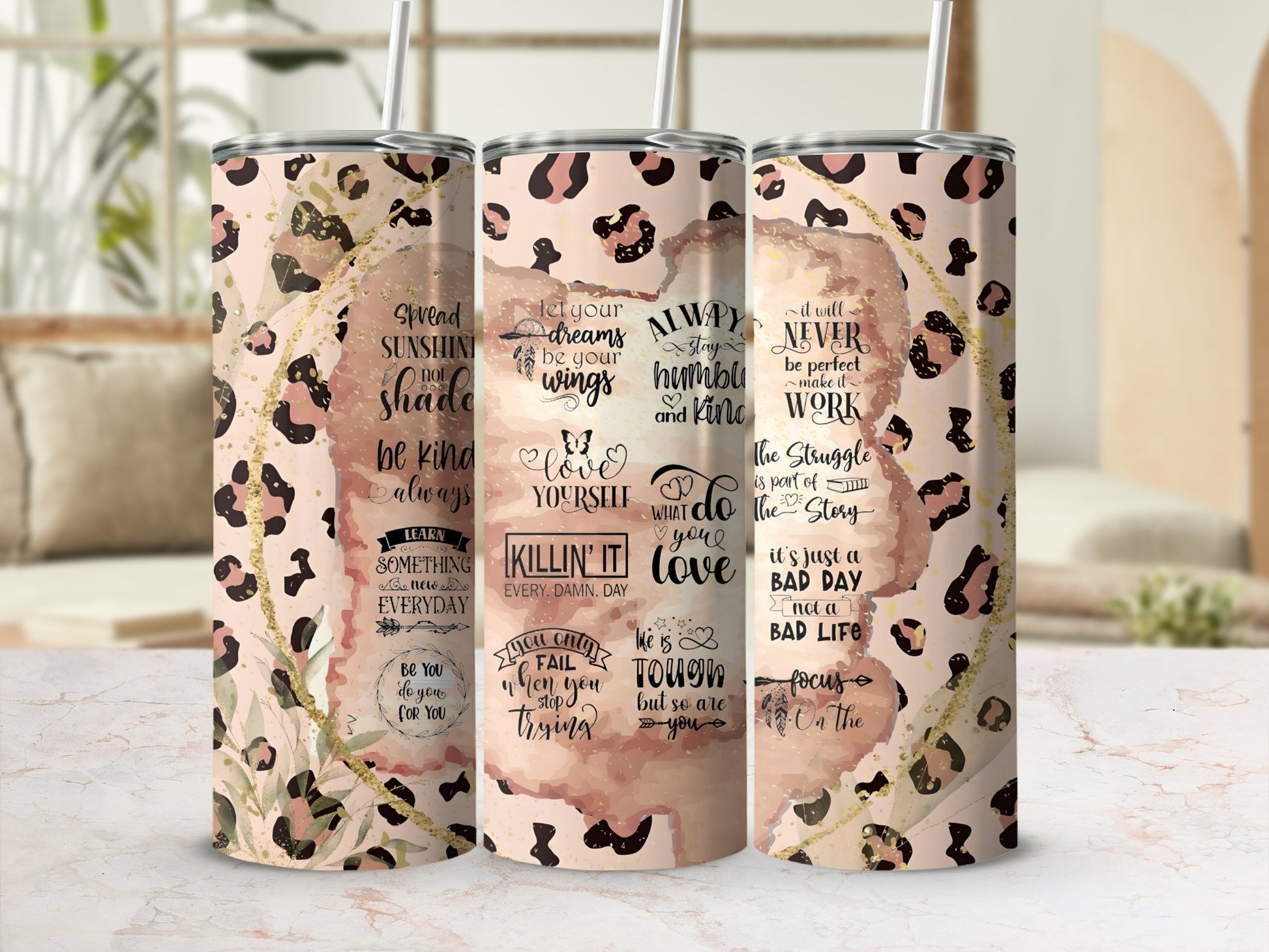 Inspirational Motivational Leopard Print Tumbler Cup