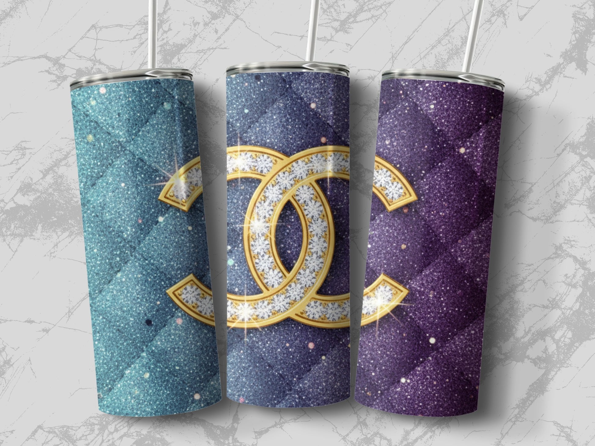 Glittery Double C Logo Tumbler with Straw Product