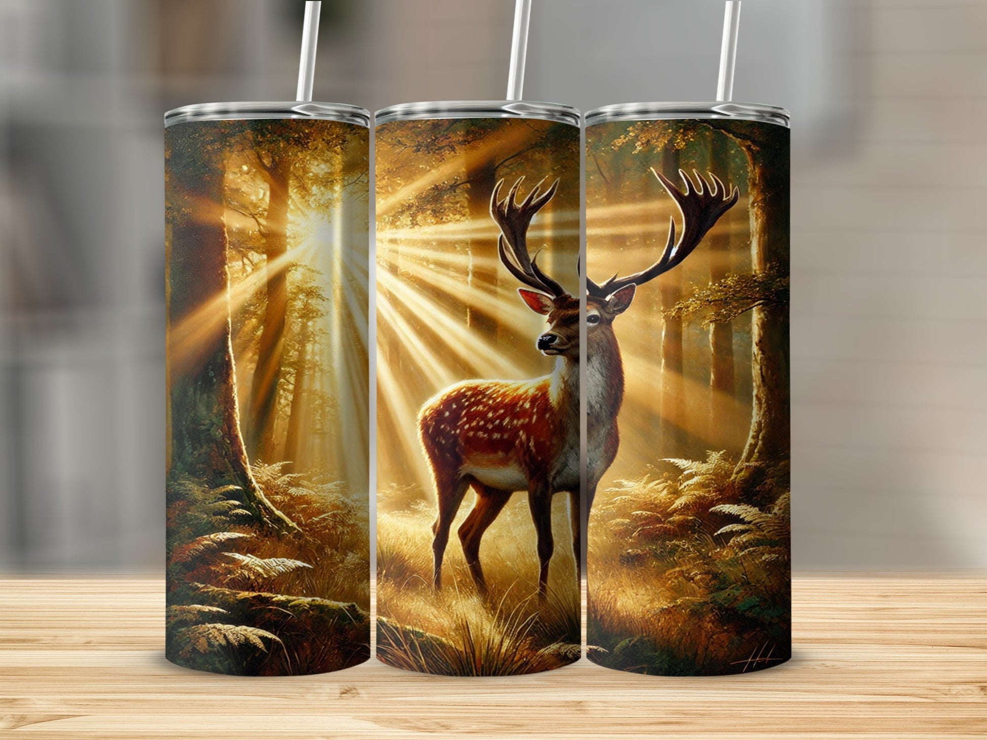 Majestic Deer in Sunlit Forest Tumbler Design