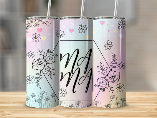 Pastel Floral Design Heart Pattern Mama Tumbler