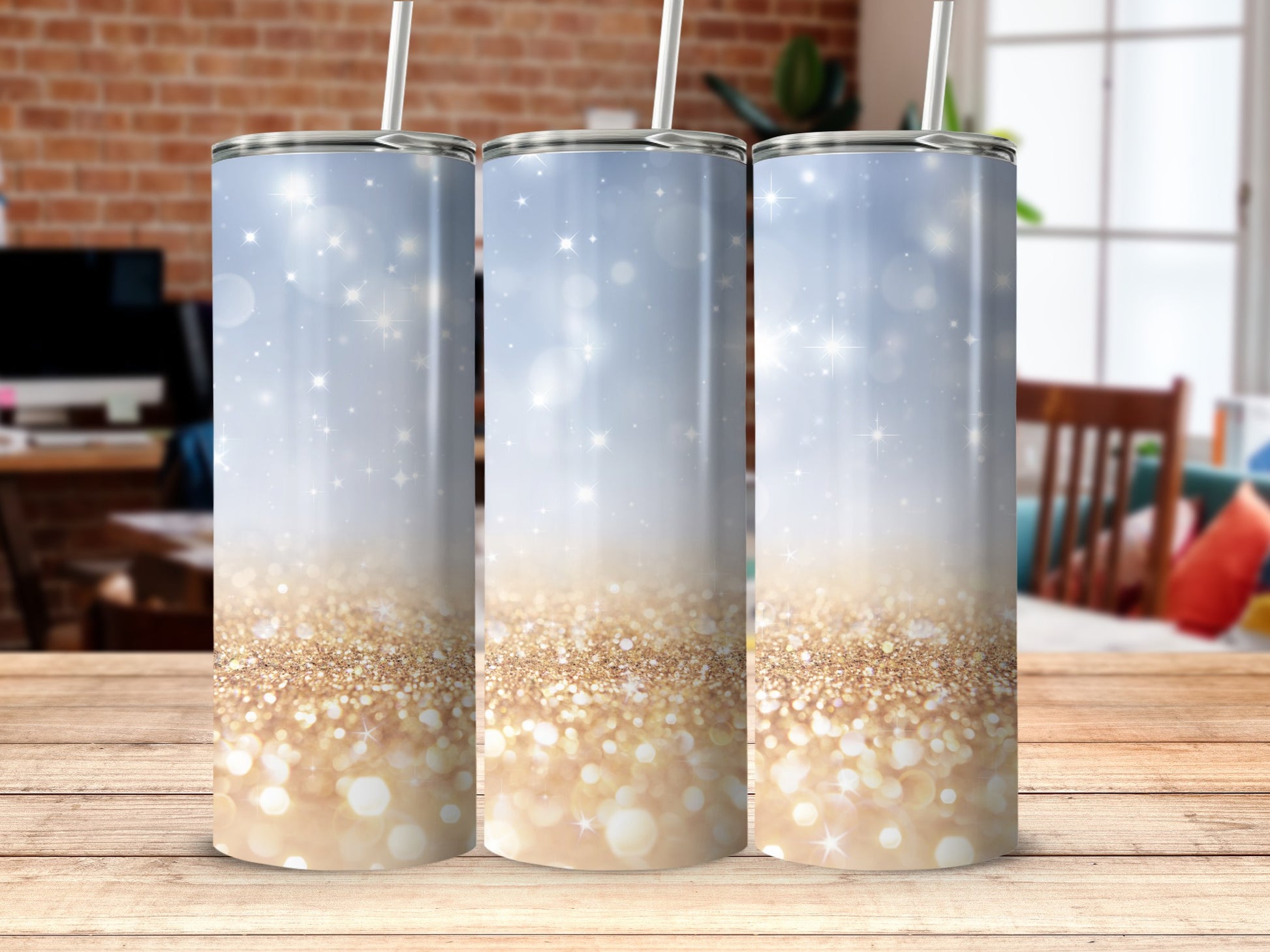Sparkling Gold and Silver Gradient Tumbler