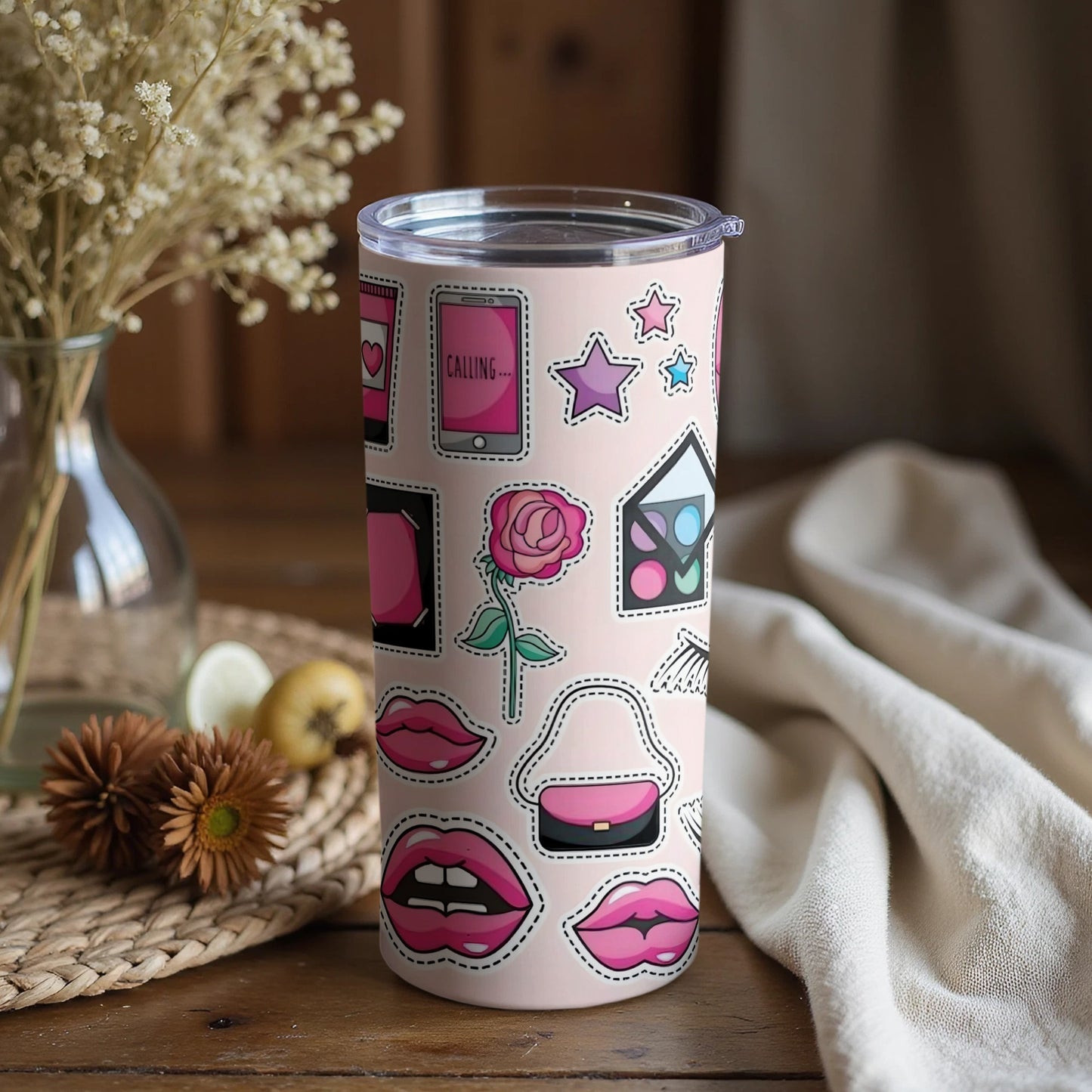 Stylish Pink Tumbler with Trendy Pop Art Design