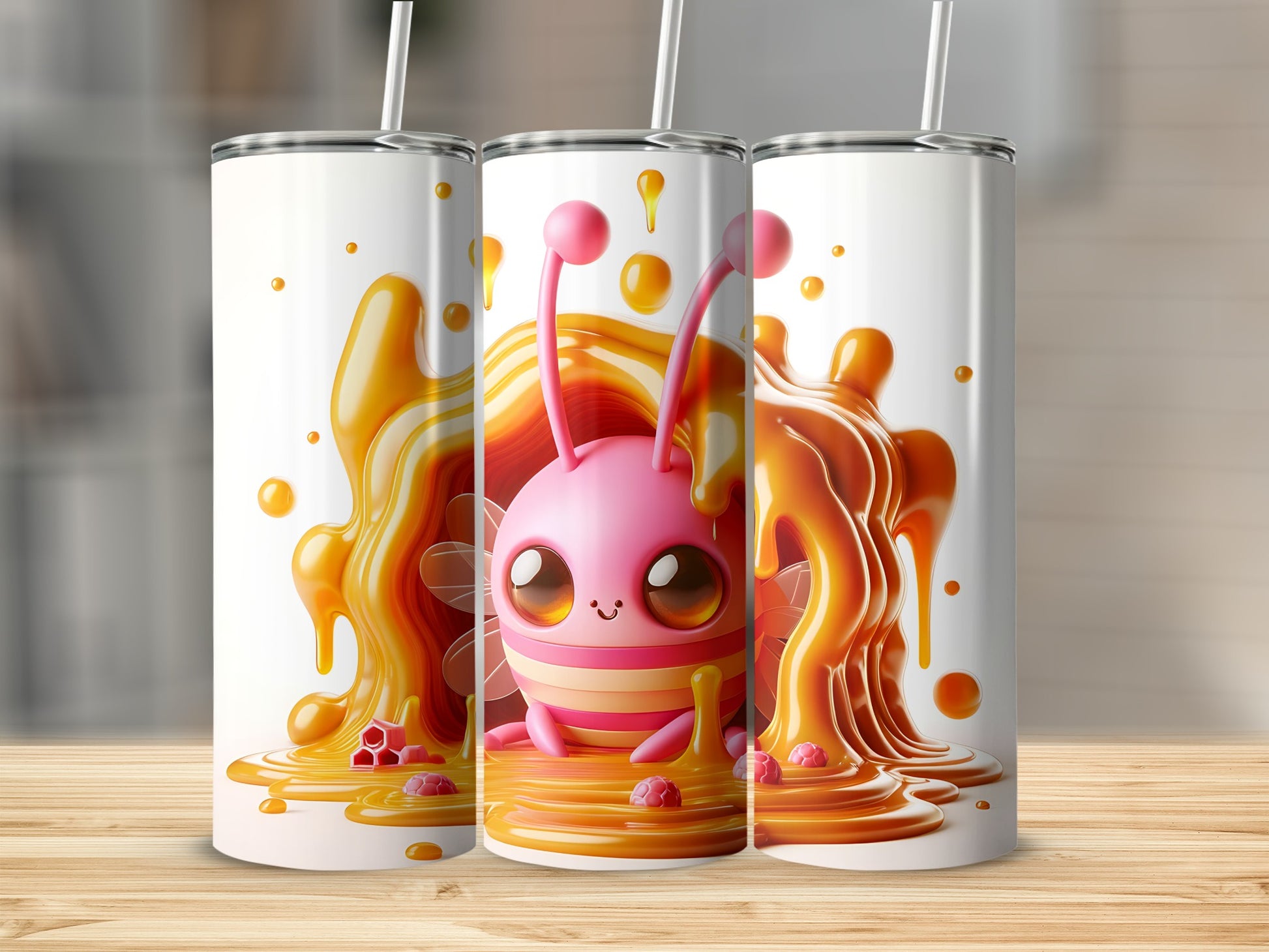 Cute Pink Bumblebee with Honey Slim Tumbler Cup