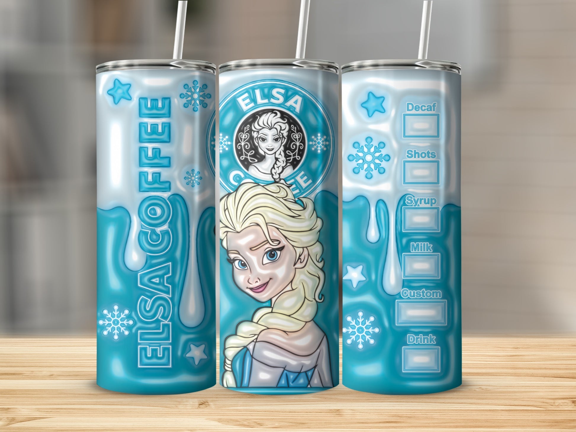 Elsa Coffee Themed Insulated Tumbler With Straw