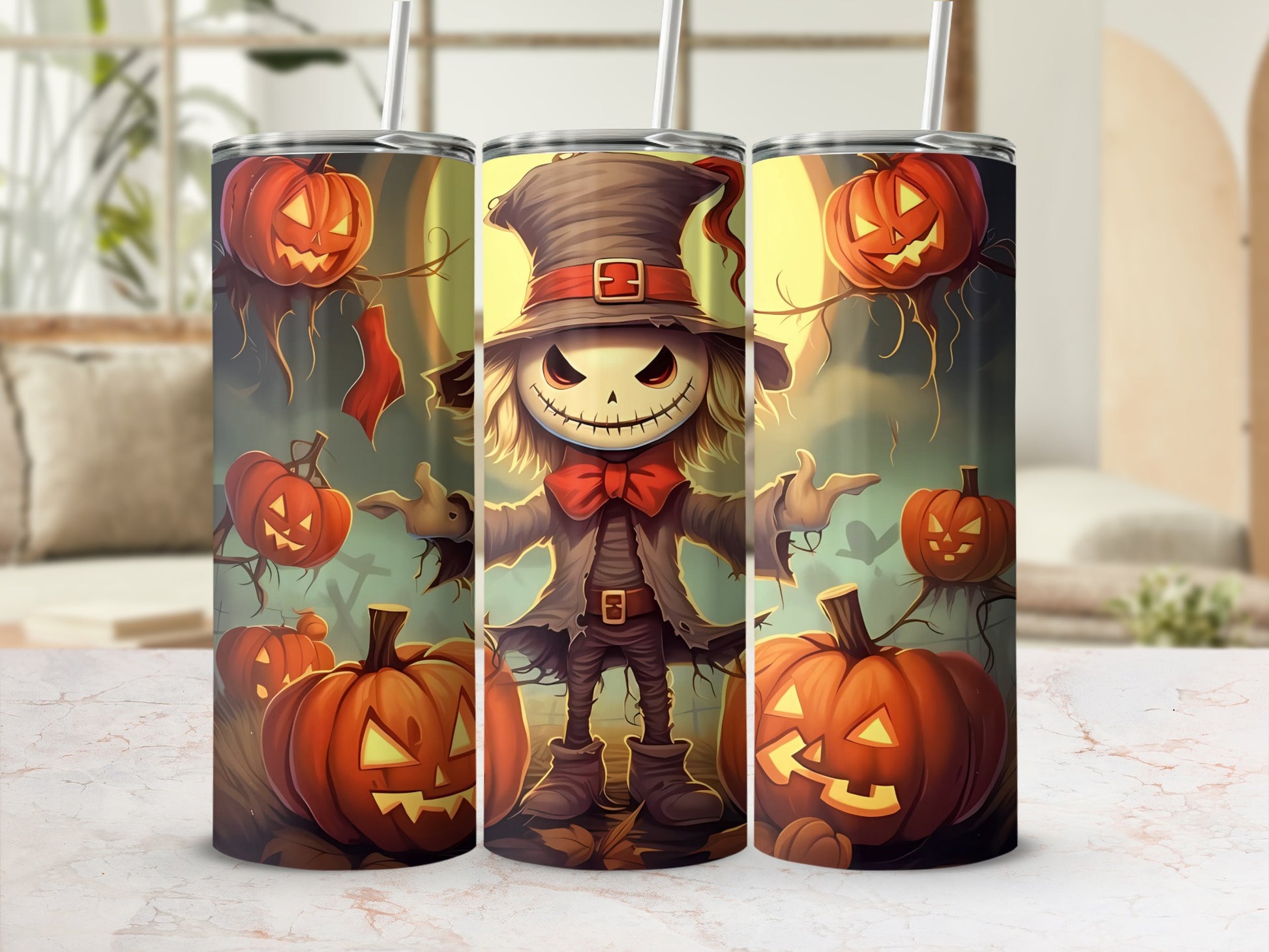 Halloween Pumpkin and Scarecrow Design Tumbler