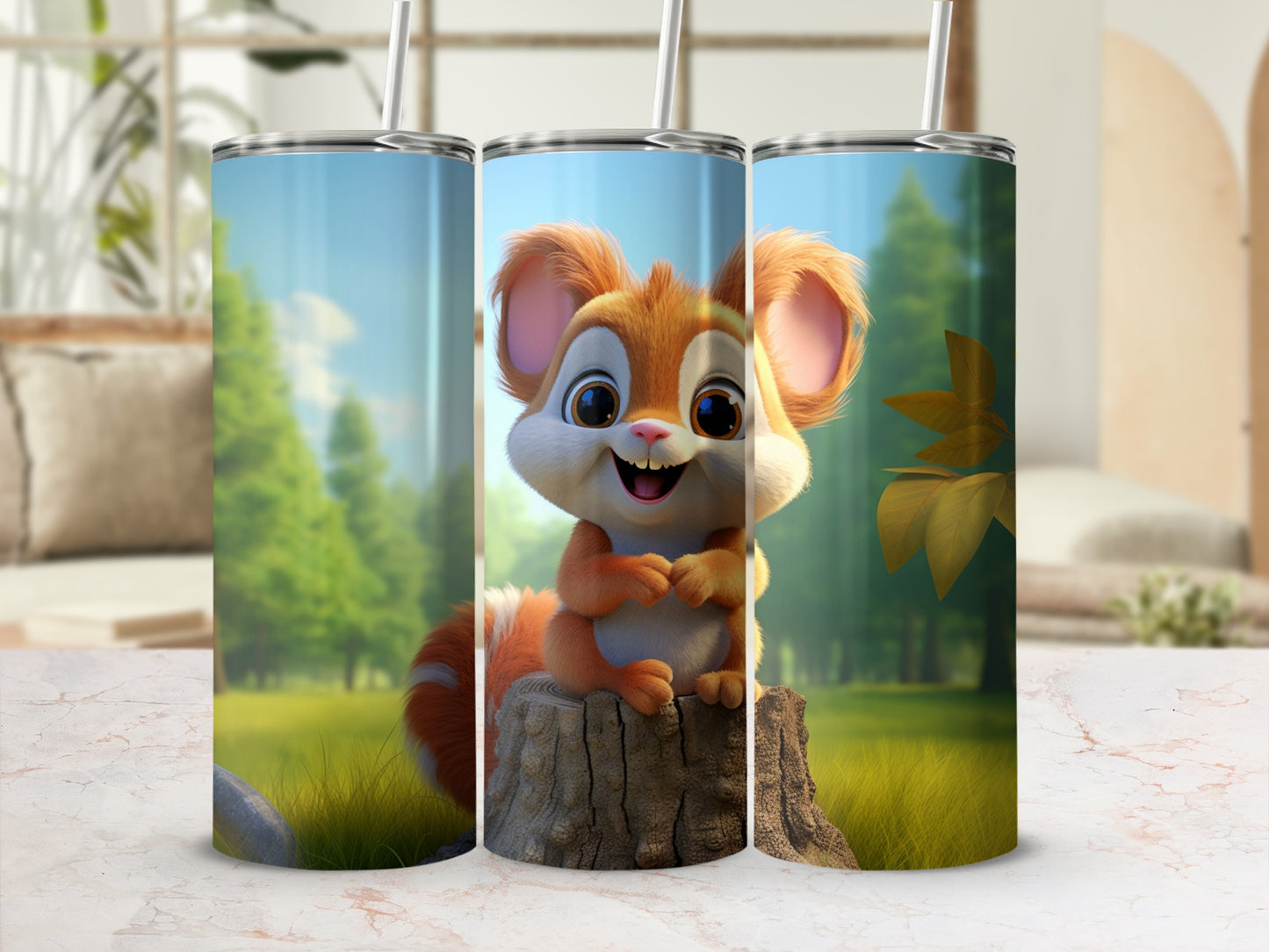 Adorable Squirrel in Forest Scene Tumbler Cup