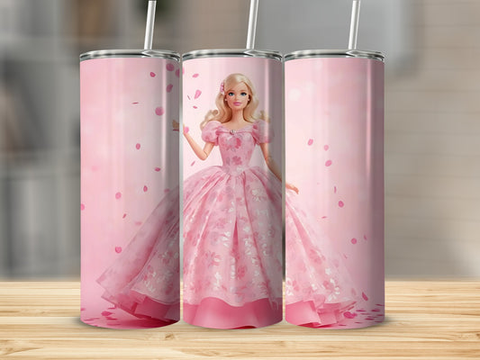 Pink Princess Themed Tumbler with Straw Stainless Steel