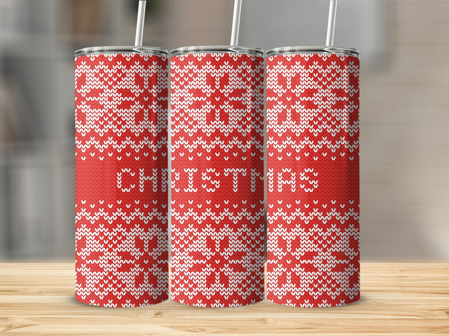 Merry Christmas Knitted Design Red White Tumbler product type