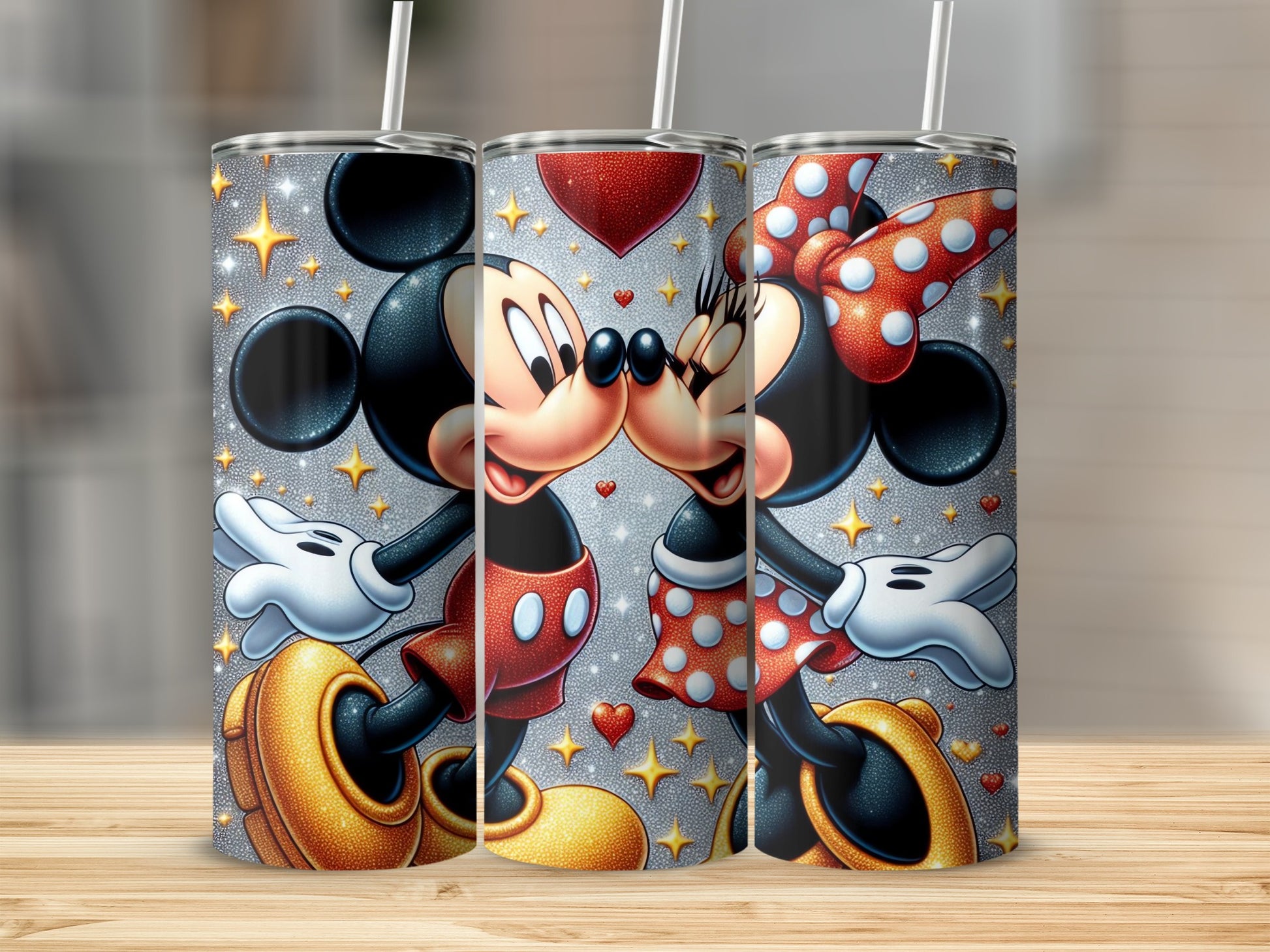 Mickey and Minnie Mouse Kissing Tumbler Design