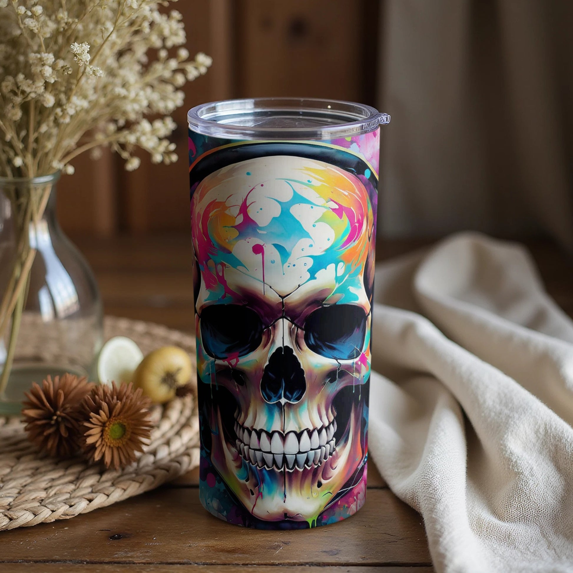 Vivid Skull Headphones Design Insulated Tumbler