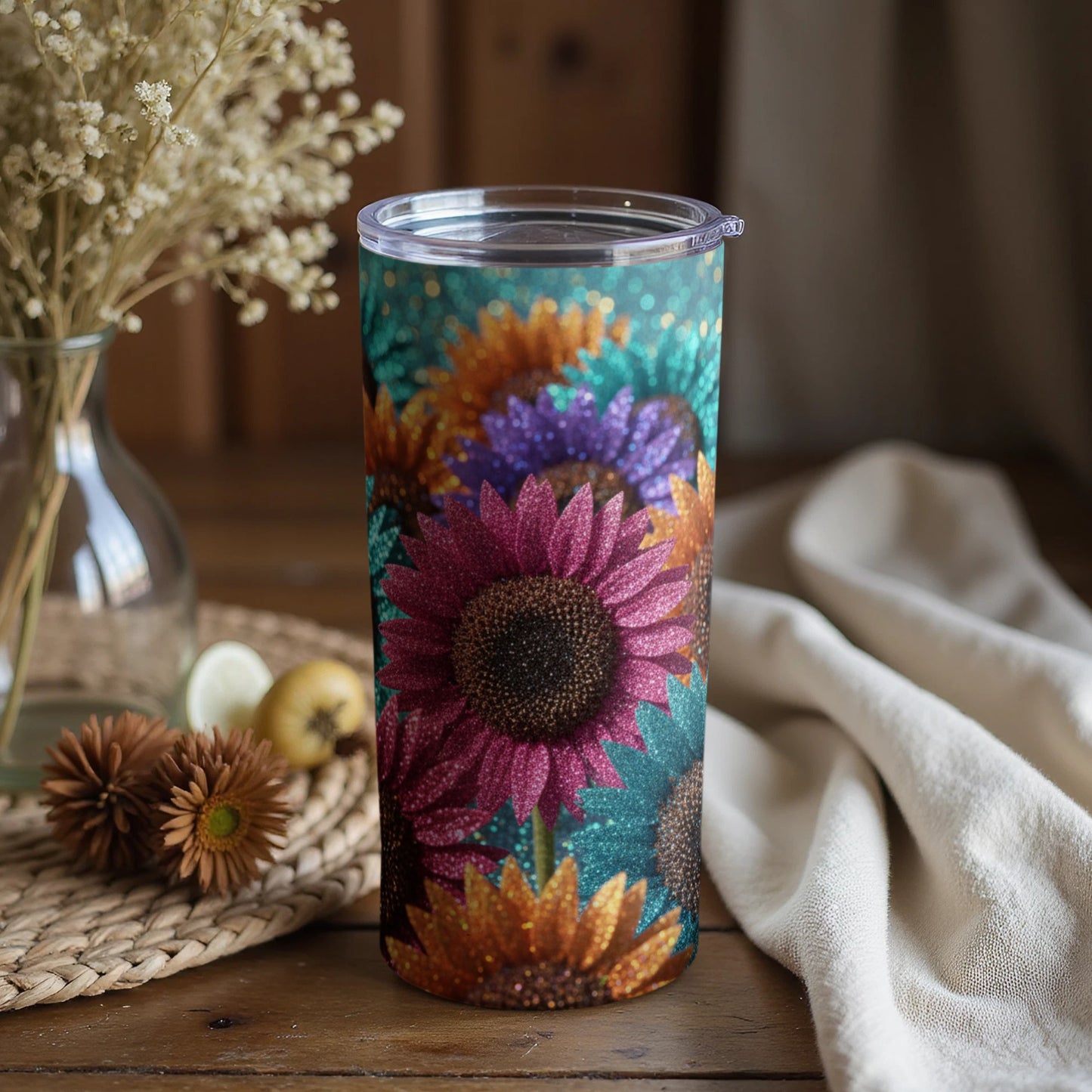 Colorful Sunflower Themed Insulated Drink Tumbler