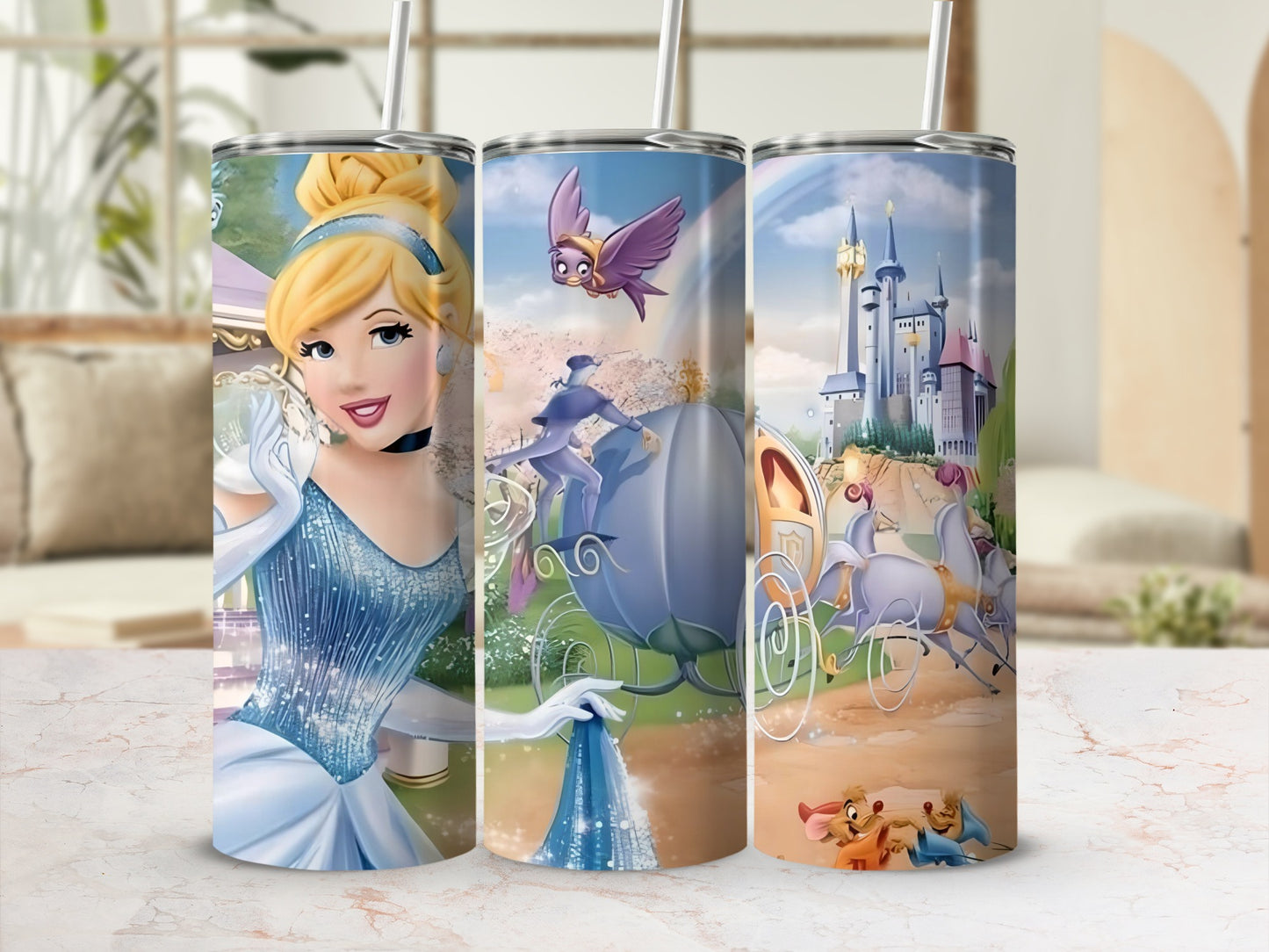 Cinderella Fairytale Castle Tumbler with Straw