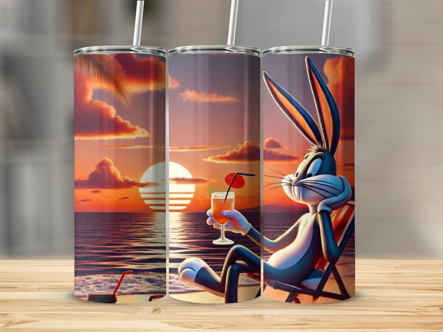 Cartoon Character Relaxing Beach Sunset Tumbler