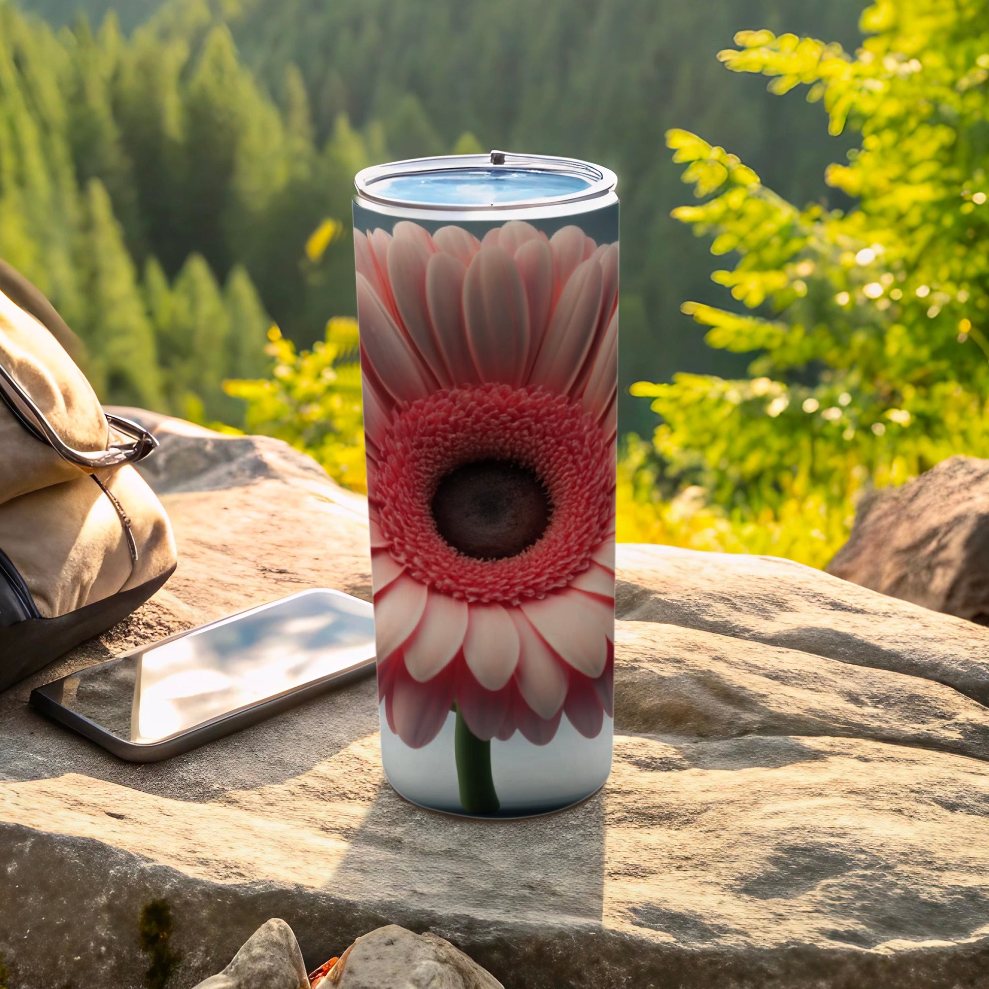 Pink Gerbera Daisy Bloom Design Travel Tumbler product type
