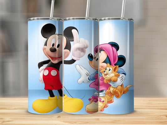 Mickey and Minnie Mouse Tumbler with Cat Design