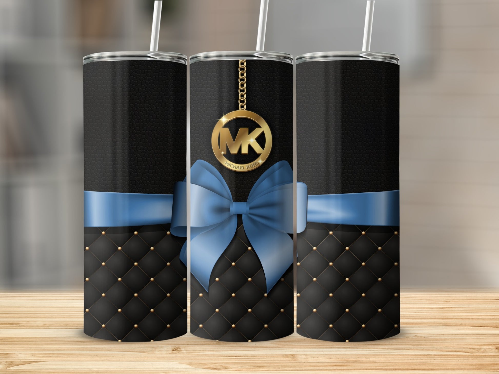 Stylish Black and Blue Tumblers with Gold Accent Design