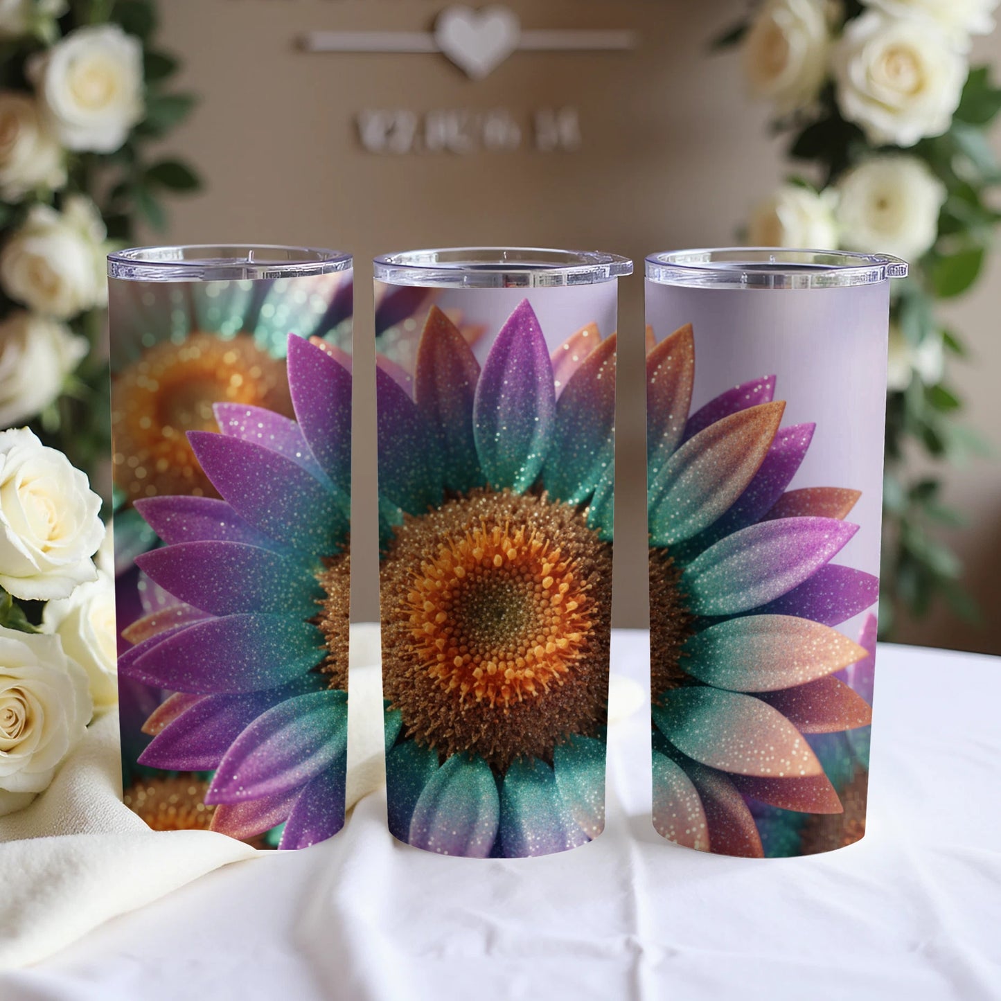 Colorful Sunflower Design Tall Beverage Container