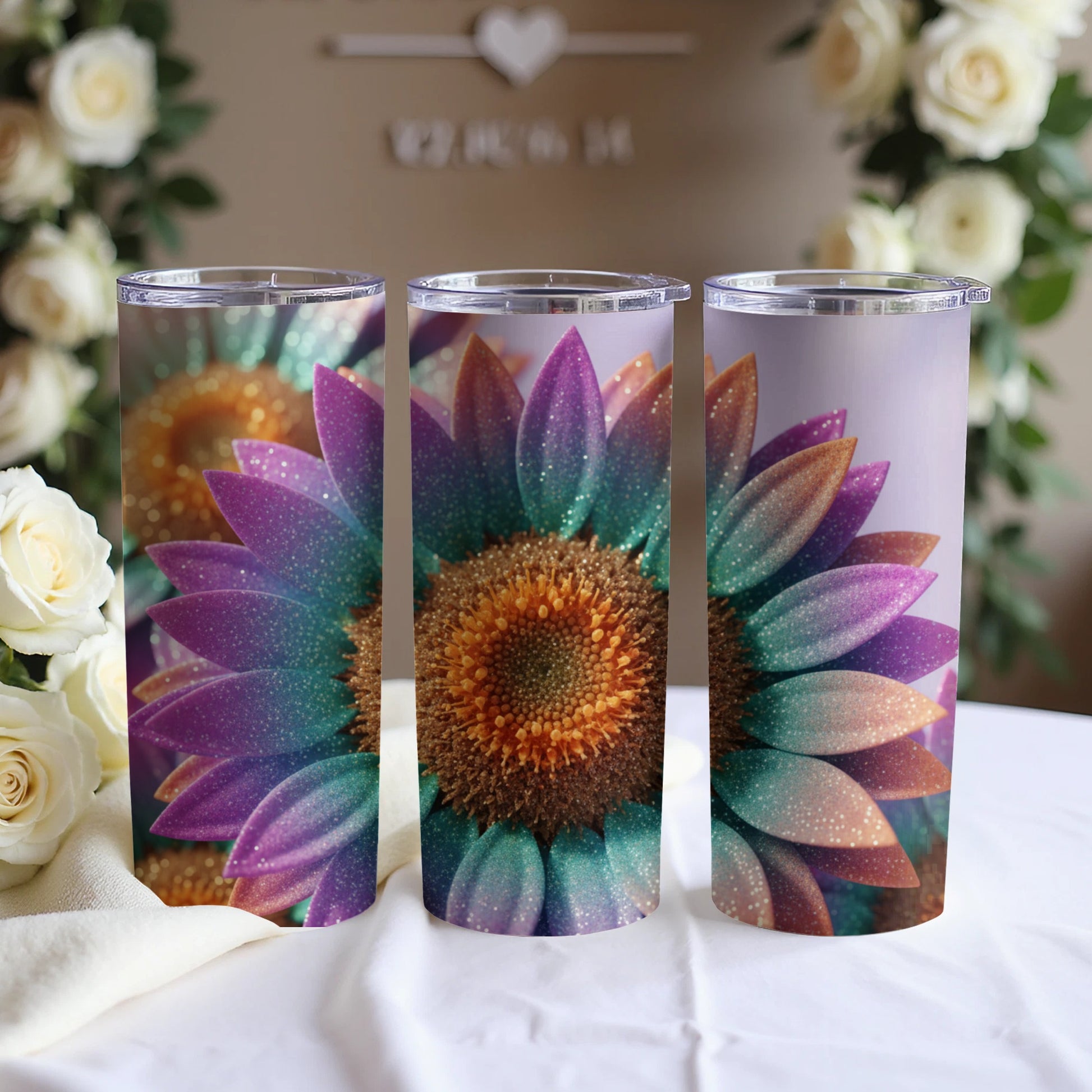 Colorful Sunflower Design Tall Beverage Container