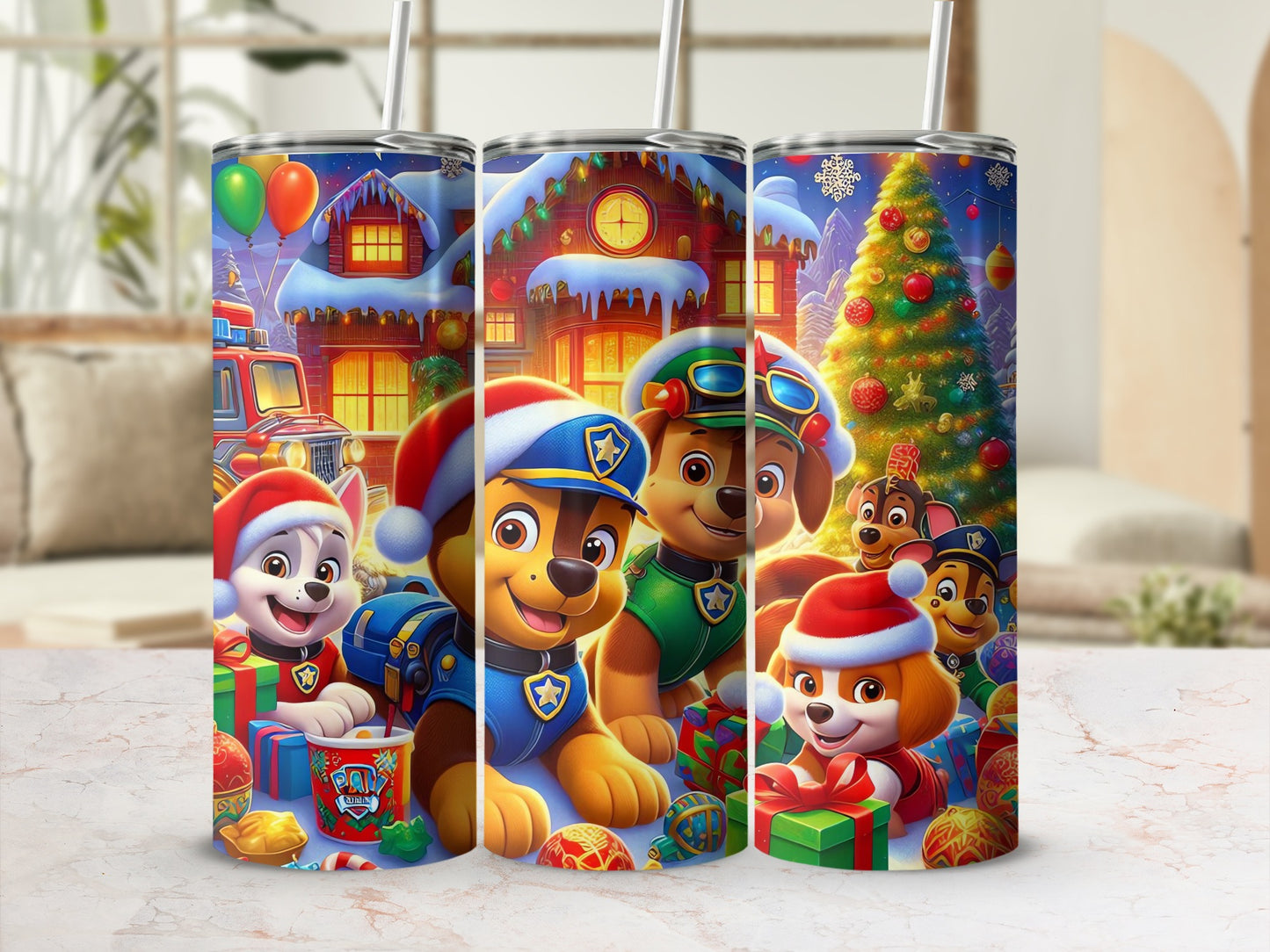 Festive Cartoon Pups Christmas Travel Mug