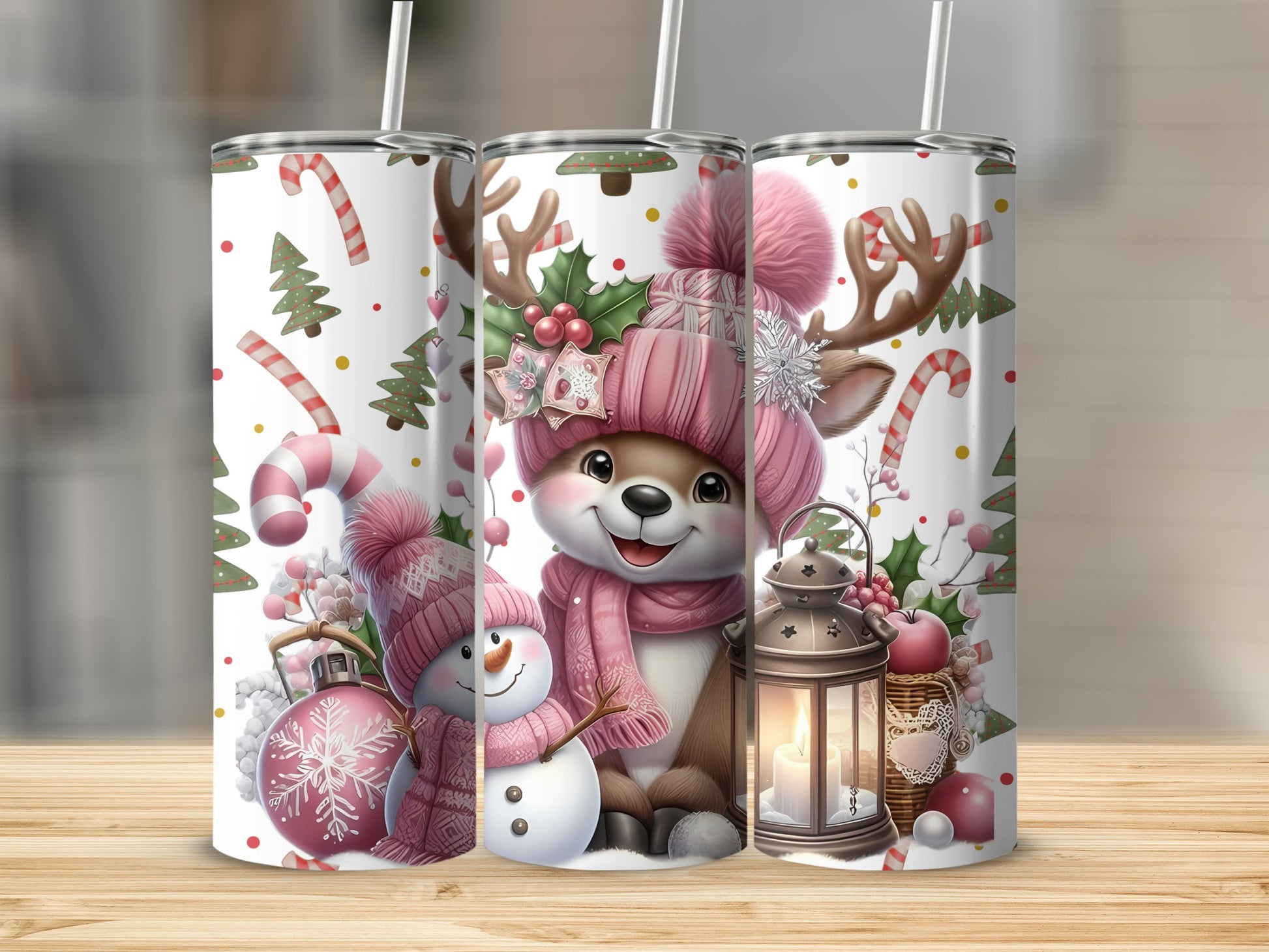 Festive Reindeer and Snowman Design Tumbler product