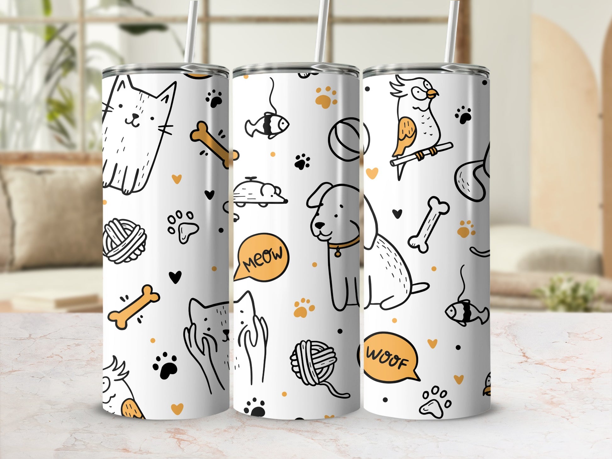 Cute Cartoon Pet Pattern Insulated Tumbler Drinkware