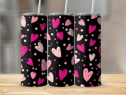 Pink and Black Heart Pattern Tumbler