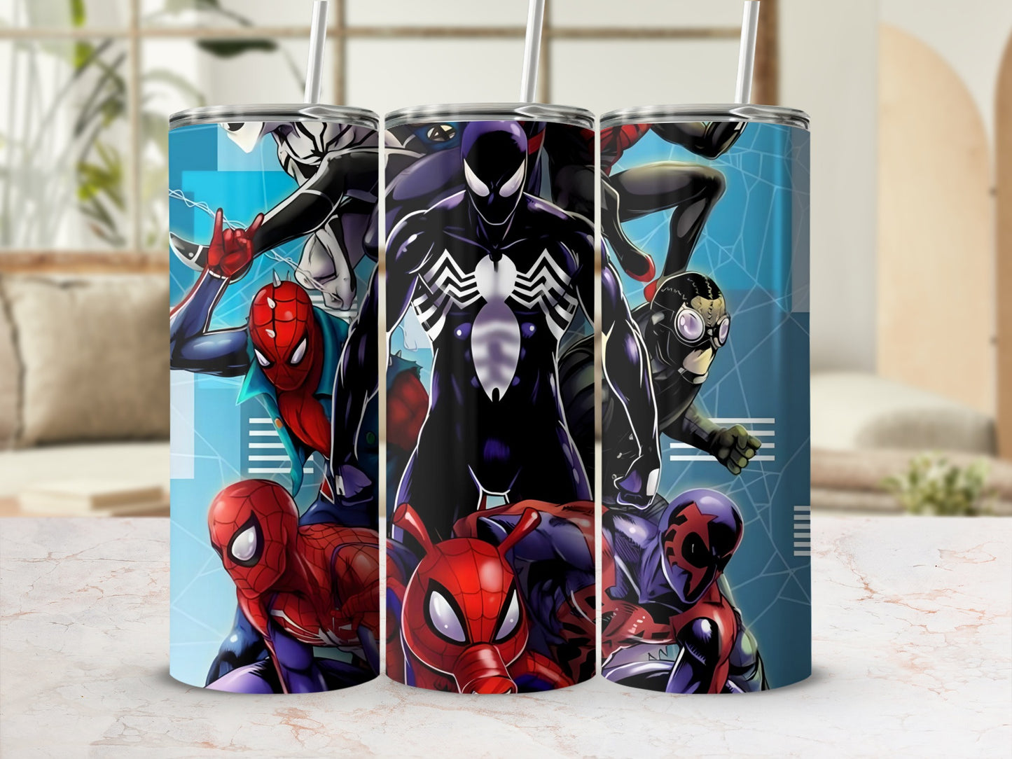 Superhero Team Stainless Steel Tumbler with Straw