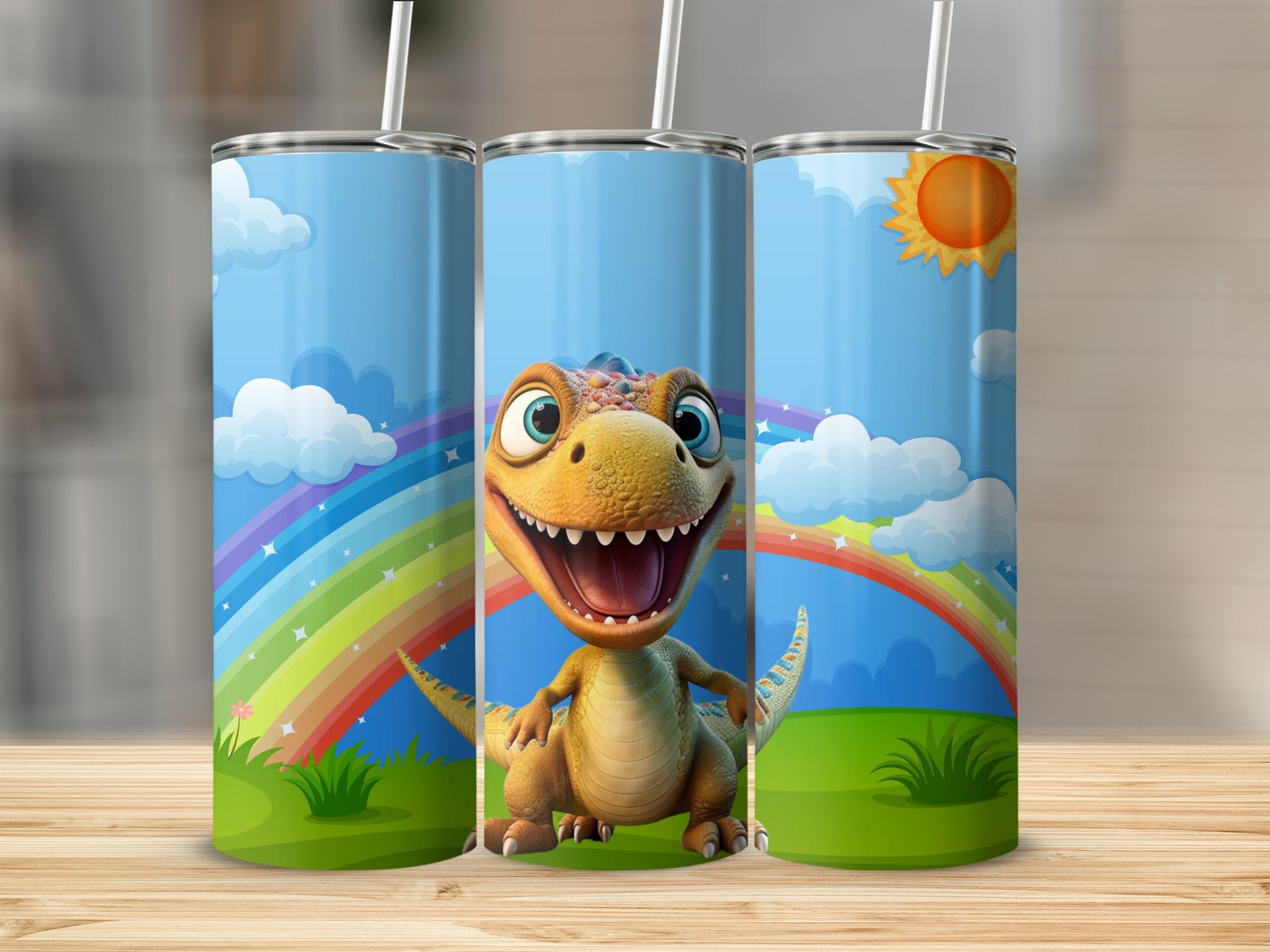 Colorful Dinosaur Rainbow Design Tumbler Cup Product