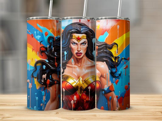 Vibrant Wonder Woman Artwork Tumbler Cup Drinkware