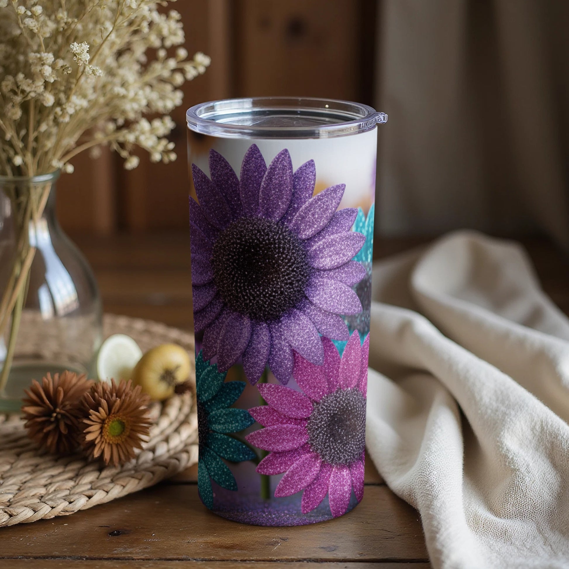 Vibrant Floral Design Tumbler with Lid for Beverages