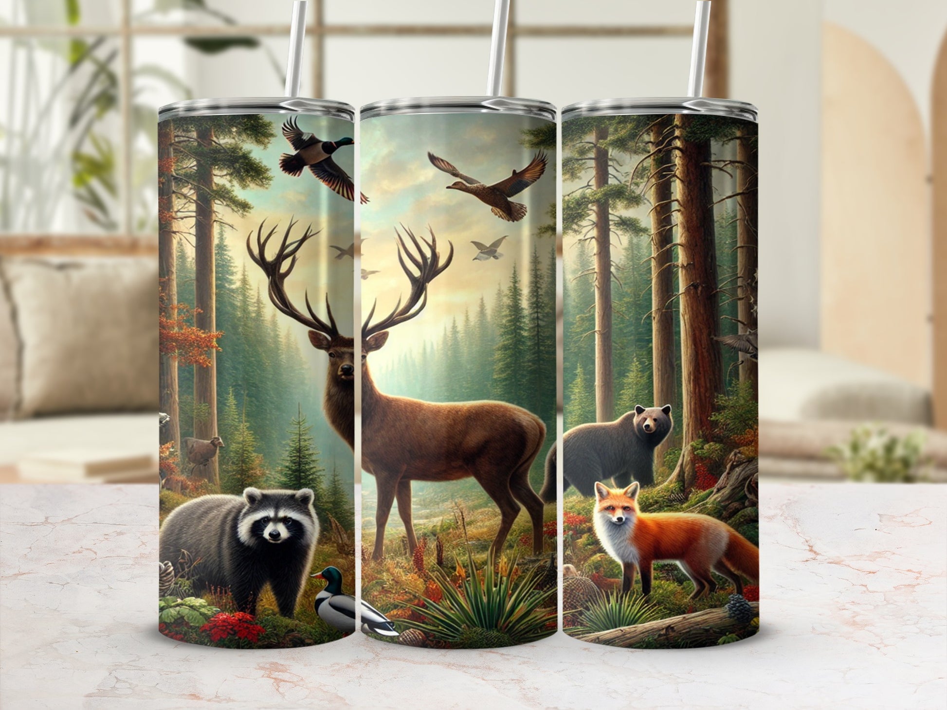 Forest Animals and Bird Design Insulated Tumbler