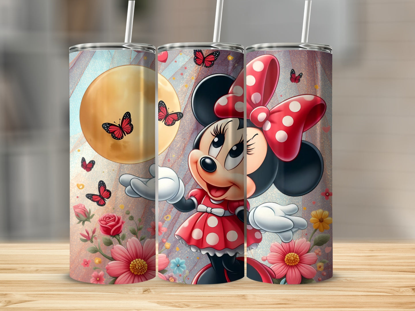 Minnie Mouse Cartoon with Butterflies Tumbler