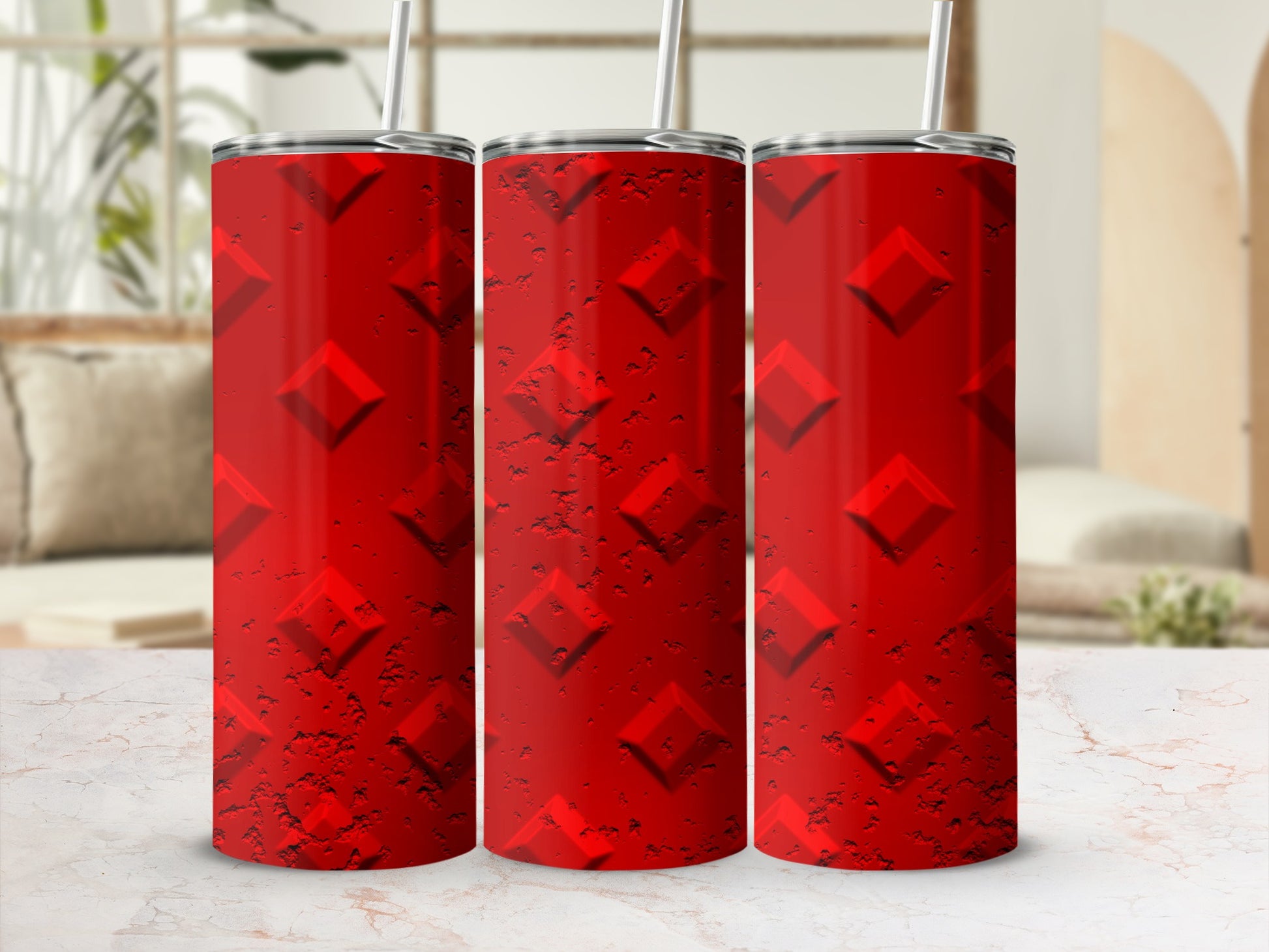 Red Distressed Diamond Plate Pattern Tumbler