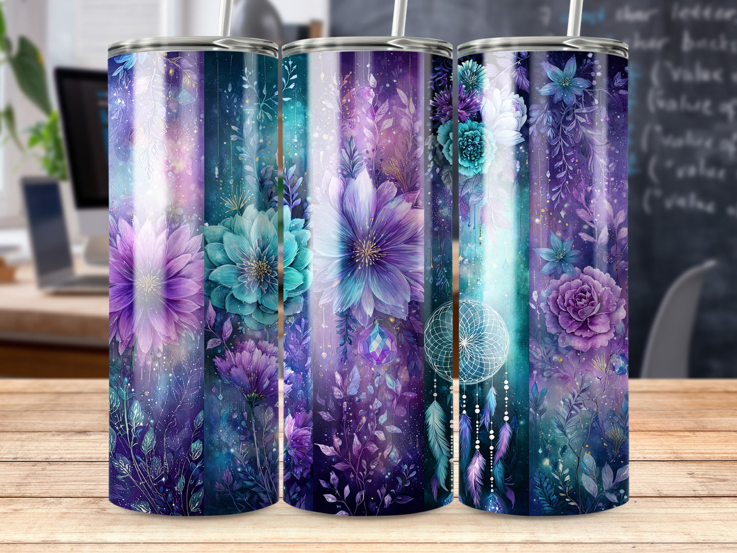 Dreamy Floral and Dreamcatcher Fantasy Tumbler Cup