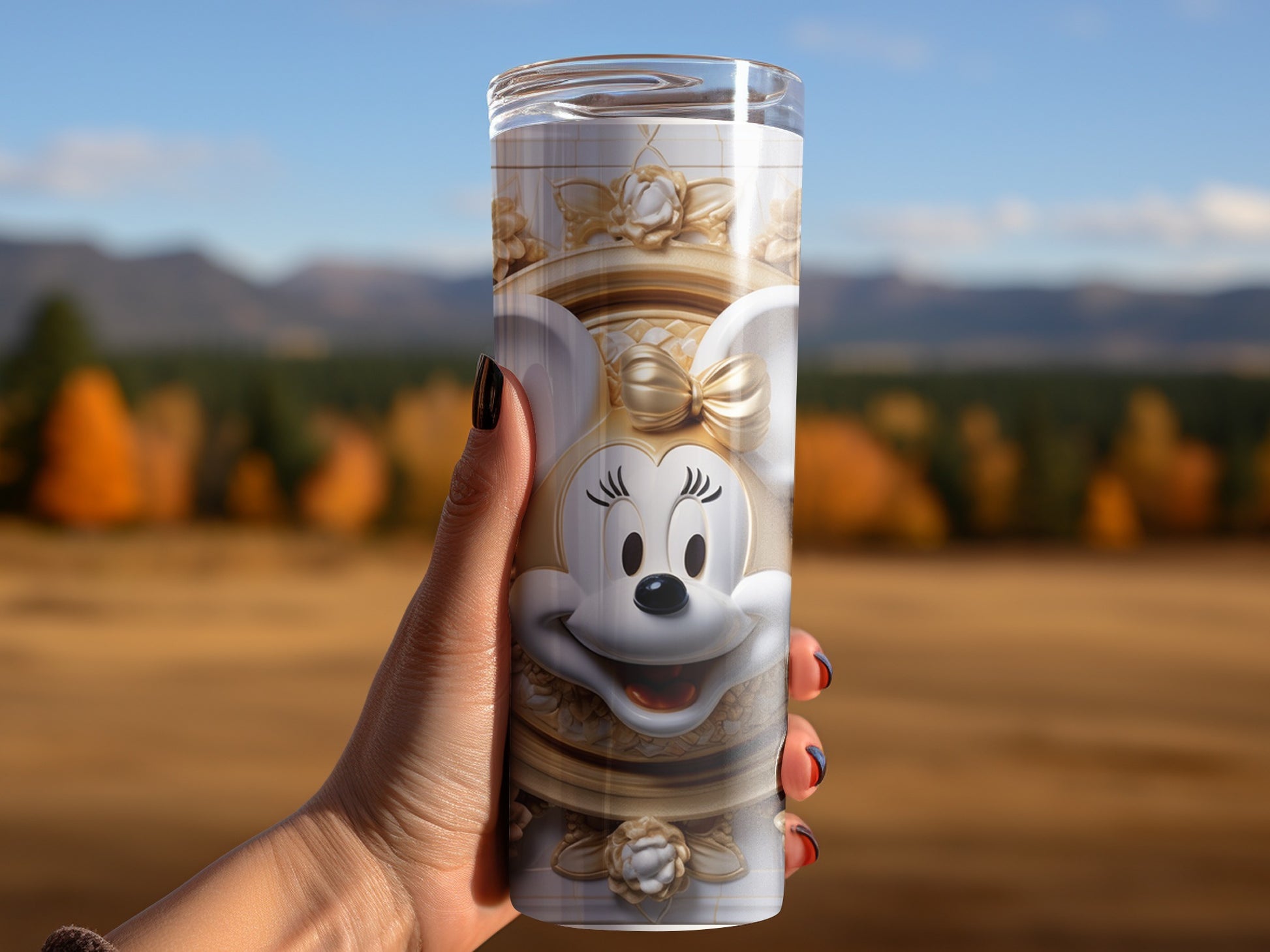 Stylish Minnie Mouse Trinket with Outdoor Backdrop Design