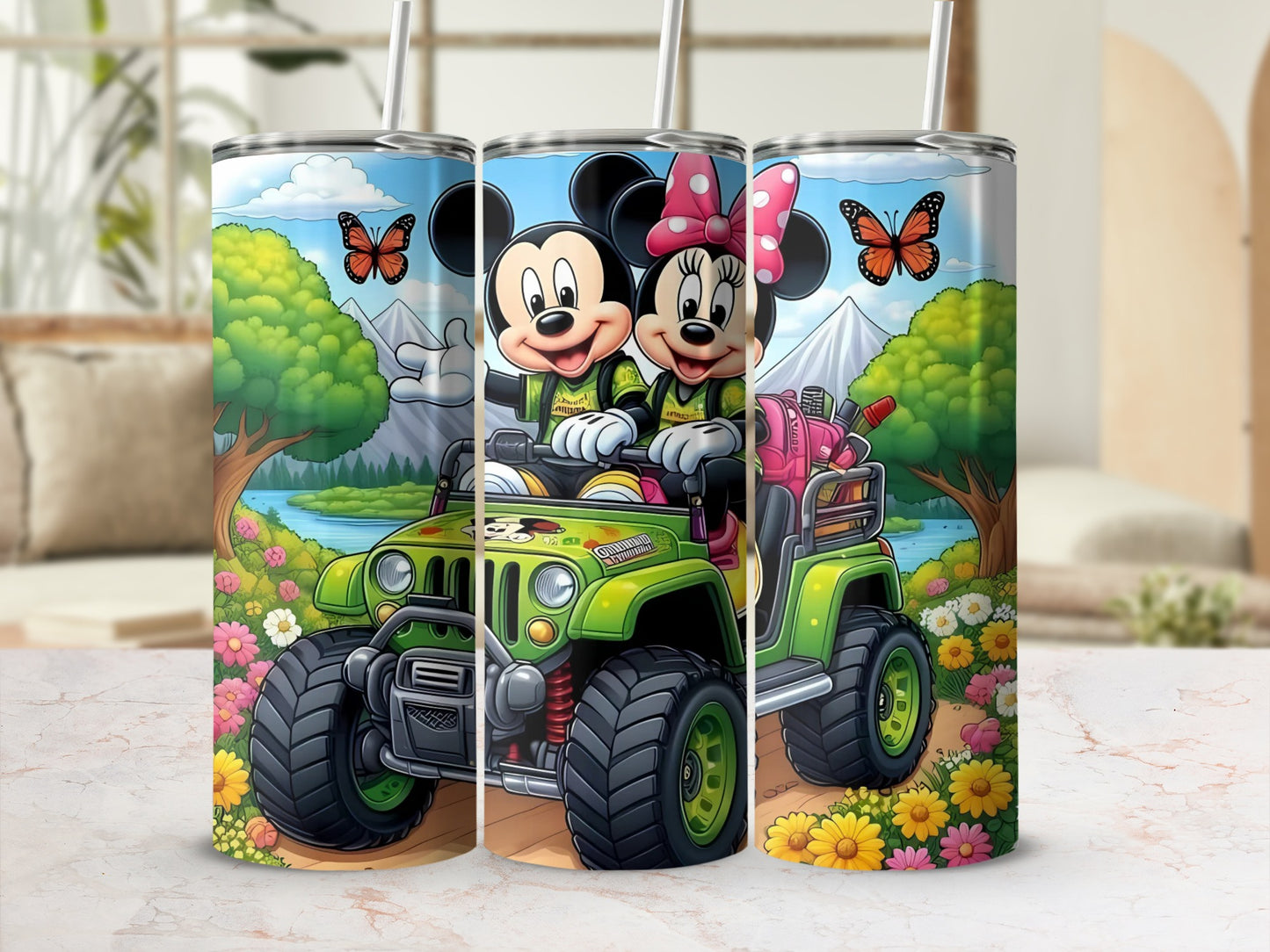 Cute Cartoon Characters in Nature Adventure Travel Mug