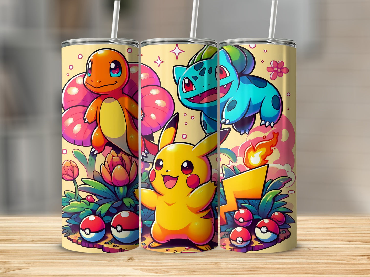 Colorful Cartoon Creatures on Tumbler Drinkware Product