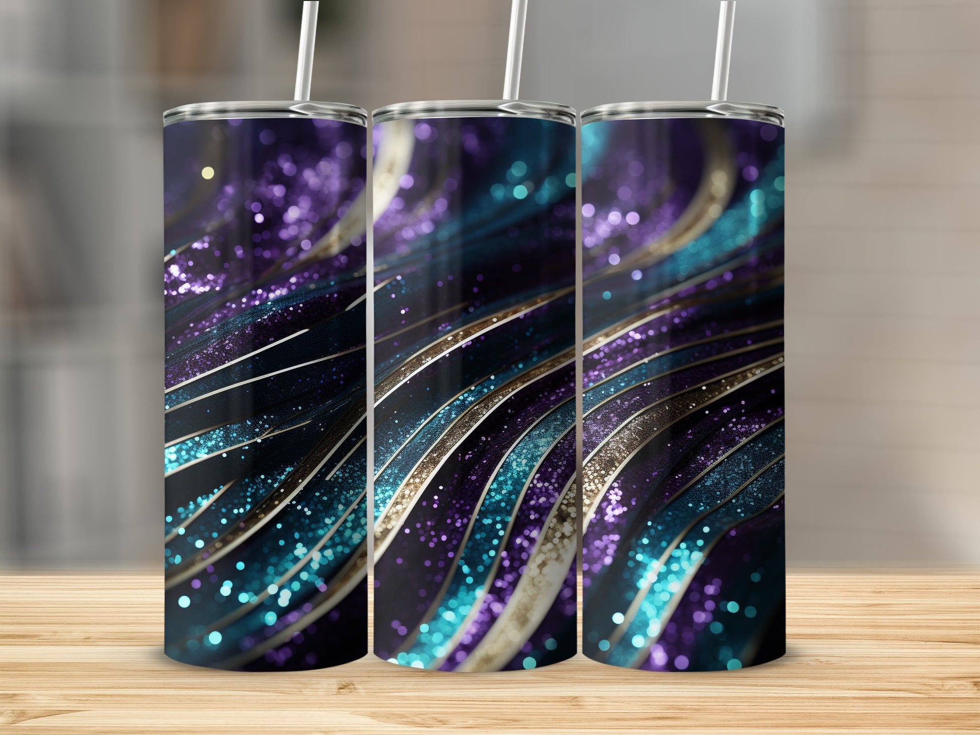 Purple Teal Gold Glitter Swirl Abstract Tumbler product type