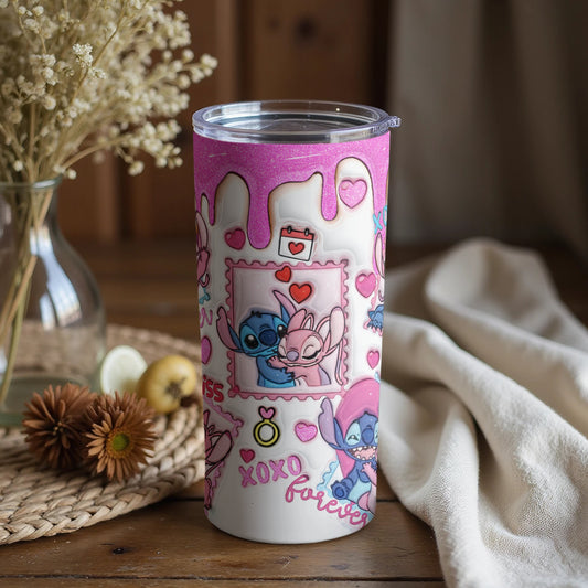 Adorable Pink and White Cartoon Characters Tumbler