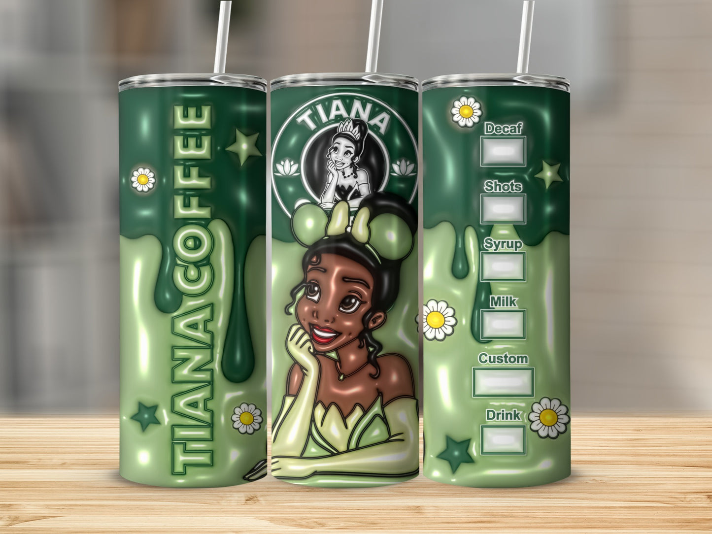 Tiana Coffee Custom Drink Tumbler Cup with Straw