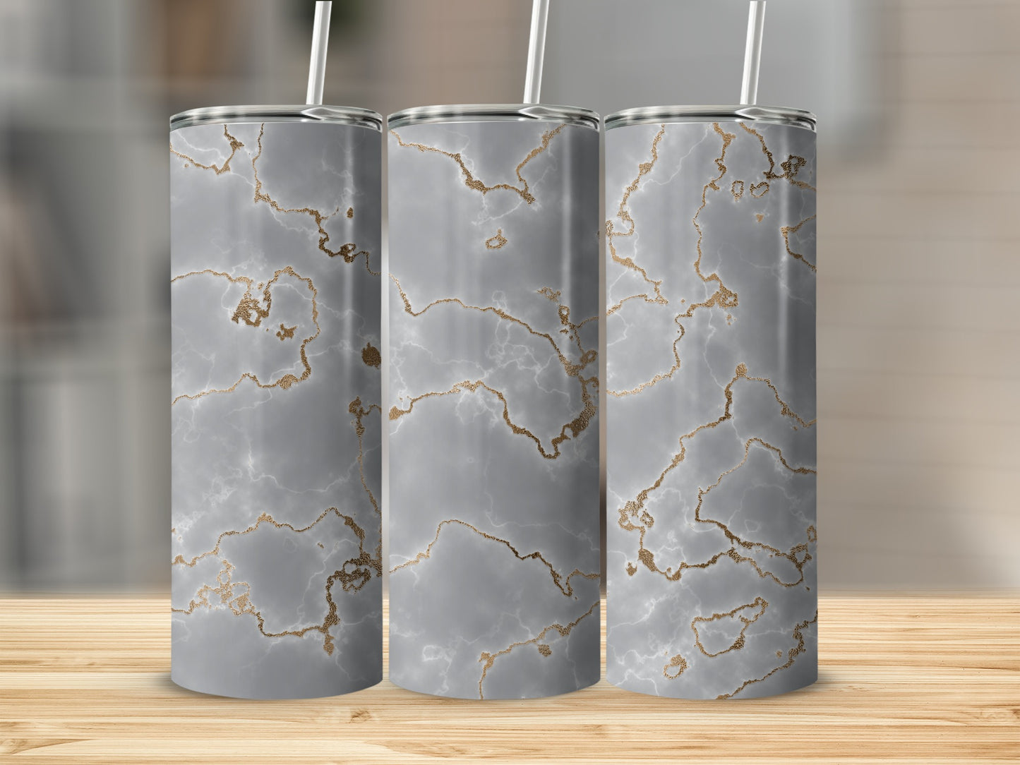 Gray Marble Pattern Gold Veins Texture Design Tumblers