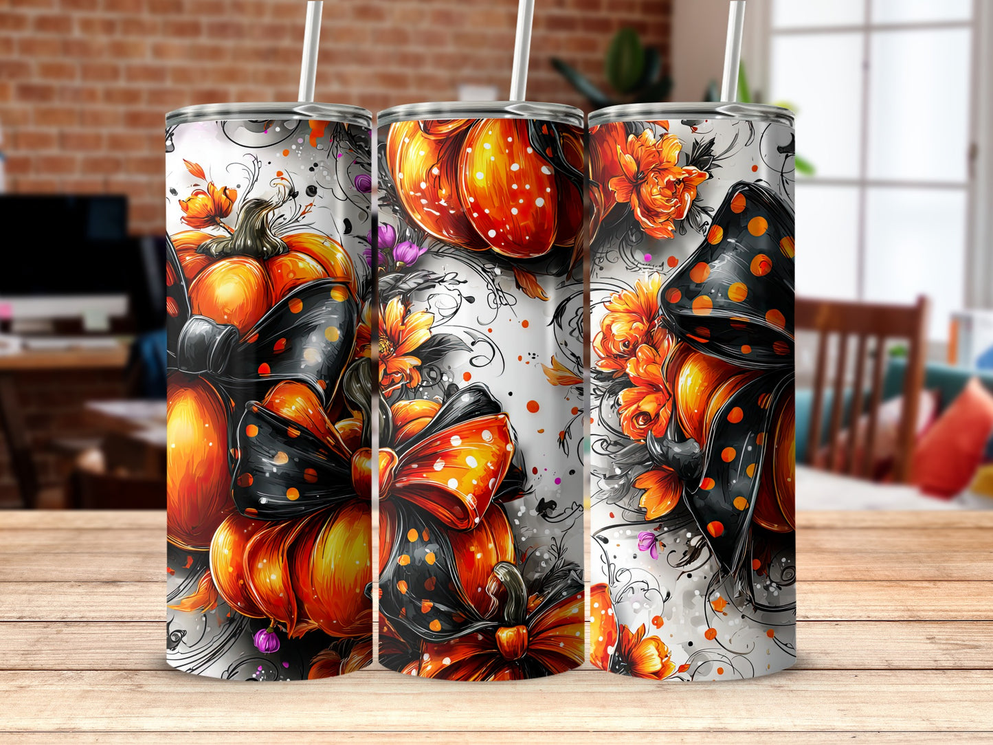 Halloween Pumpkins and Bows Design Tumbler product