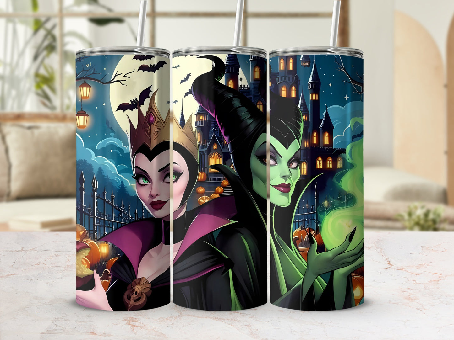 Villains Castle Night Scene Design Tumbler Cup