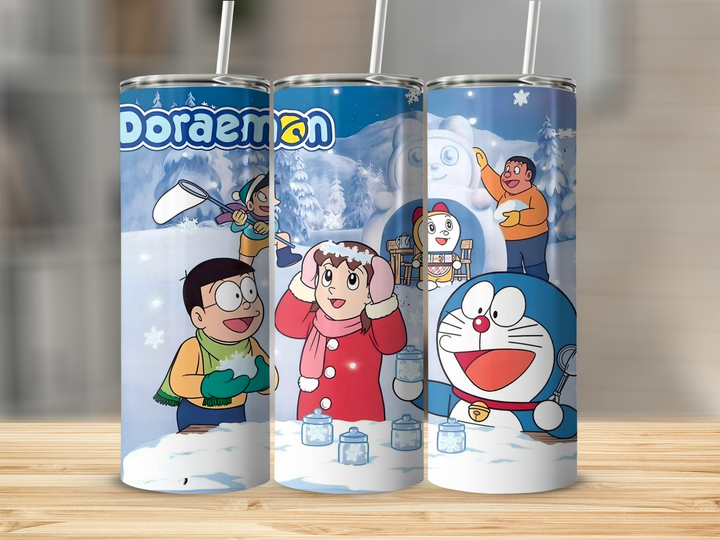 Doraemon Winter Wonderland Themed Tumbler